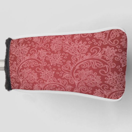 Red Paisley Damask Designer Floral Classic Golfheadcover (Voorkant)