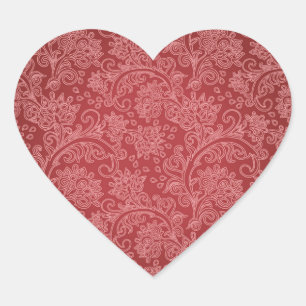Red Paisley Damask Designer Floral Classic Hart Sticker