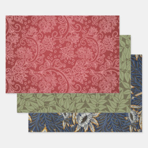 Red Paisley Damask Designer Floral Classic Inpakpapier Vel