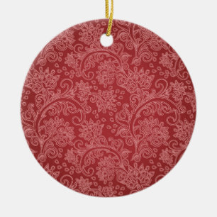 Red Paisley Damask Designer Floral Classic Keramisch Ornament