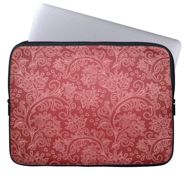 Red Paisley Damask Designer Floral Classic Laptop Sleeve (Voorkant)