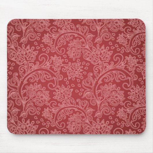 Red Paisley Damask Designer Floral Classic Muismat (Voorkant)