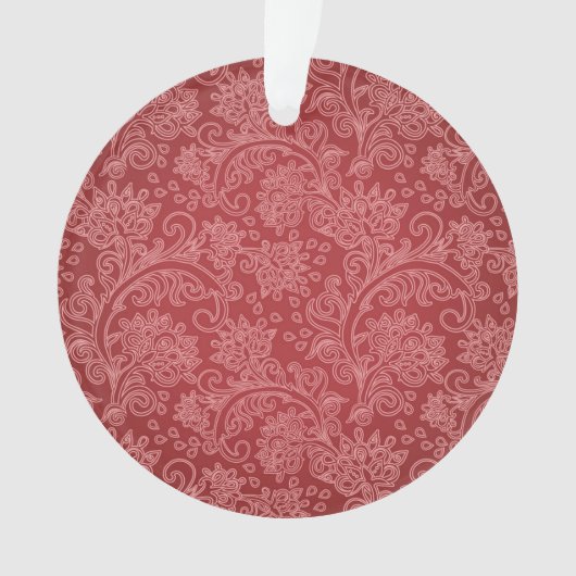 Red Paisley Damask Designer Floral Classic Ornament (voorkant)