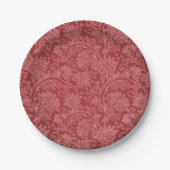 Red Paisley Damask Designer Floral Classic Papieren Bordje (Voorkant)