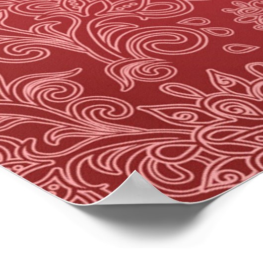 Red Paisley Damask Designer Floral Classic Poster (Hoek)