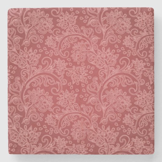 Red Paisley Damask Designer Floral Classic Stenen Onderzetter (Voorkant)