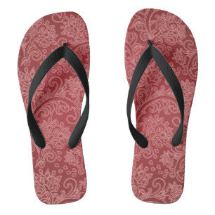 Red Paisley Damask Designer Floral Classic Teenslippers