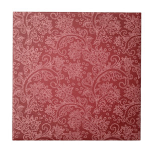 Red Paisley Damask Designer Floral Classic Tegeltje