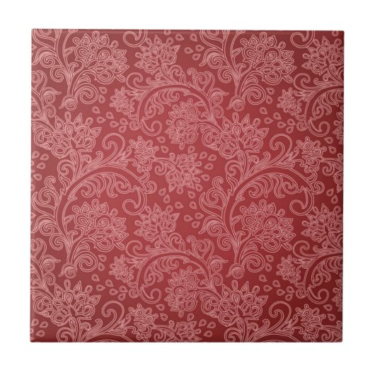 Red Paisley Damask Designer Floral Classic Tegeltje (Voorkant)