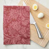 Red Paisley Damask Designer Floral Classic Theedoek (Quarter Fold)