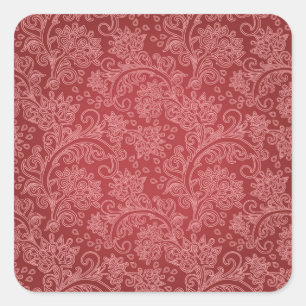 Red Paisley Damask Designer Floral Classic Vierkante Sticker