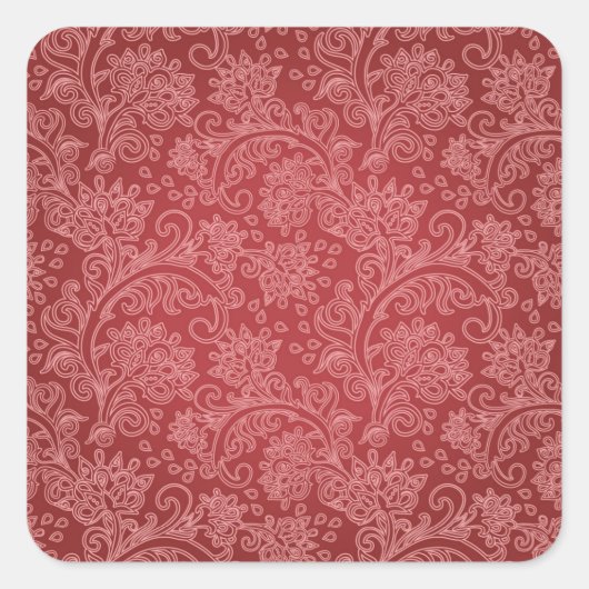 Red Paisley Damask Designer Floral Classic Vierkante Sticker (Voorkant)