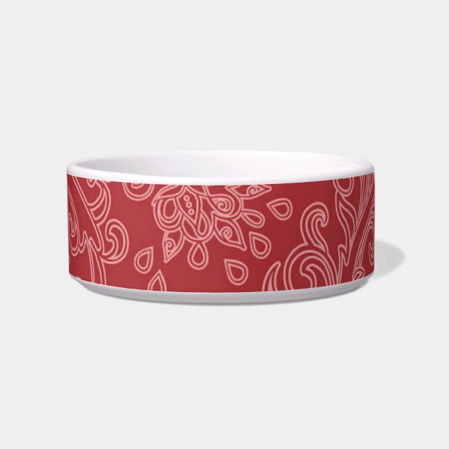 Red Paisley Damask Designer Floral Classic Voerbakje (Voorkant)