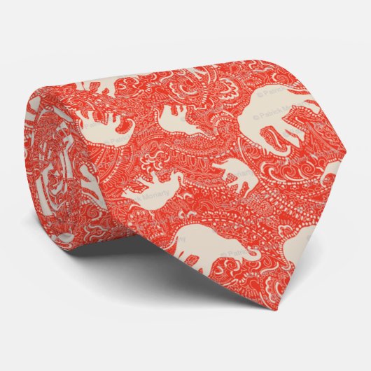 Red Paisley Elephant Stropdas (Opgerold)