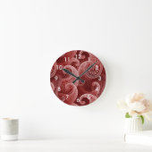 Red Paisley Exotic Pattern Ronde Klok (Huis)