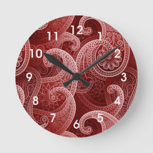 Red Paisley Exotic Pattern Ronde Klok