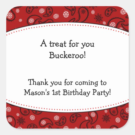 Red Paisley Favor Sticker Cowboy Western Label (Voorkant)