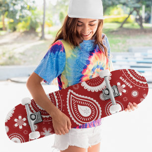 Red Paisley Floral Aangepaste Aangepaste Naam Persoonlijk Skateboard