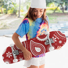 Red Paisley Floral Aangepaste Aangepaste Naam Persoonlijk Skateboard