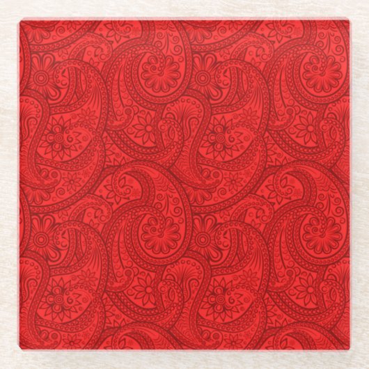 Red Paisley Glazen Onderzetter (Voorkant)