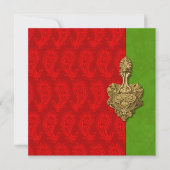 Red Paisley Peacock Indian Wedding Invitation Kaart (Voorkant)