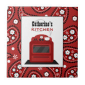 Red Paisley & Retro Stove Kitchen Tile Tegeltje (Voorkant)