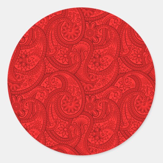 Red Paisley Ronde Sticker (Voorkant)