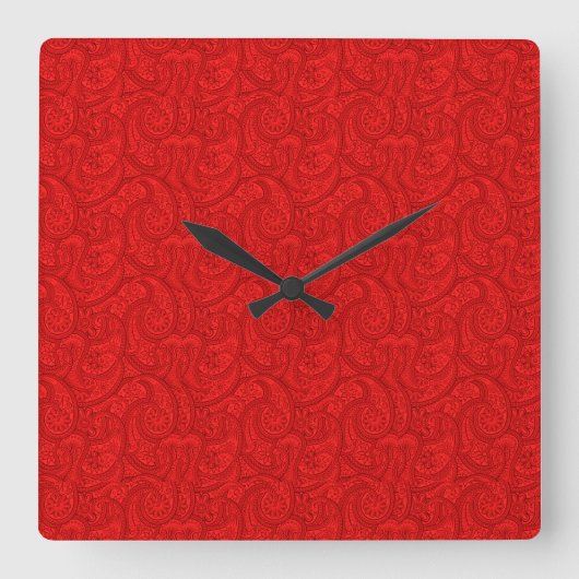 Red Paisley Vierkante Klok (Voorkant)