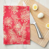 Red Palm Leaves Patroon Theedoek (Quarter Fold)