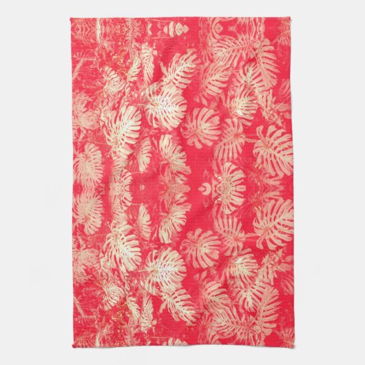 Red Palm Leaves Patroon Theedoek (Verticaal)