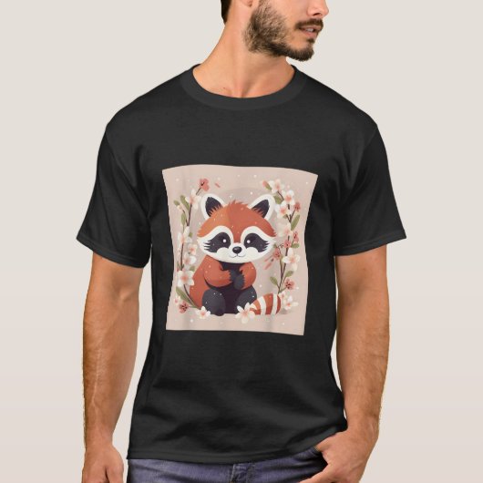Red Panda And Cherry Blossom Illustration Sweet Wa T-shirt (Voorkant)
