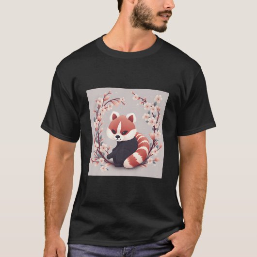 Red Panda And Cherry Blossom Scene Beautiful Work T-shirt (Voorkant)