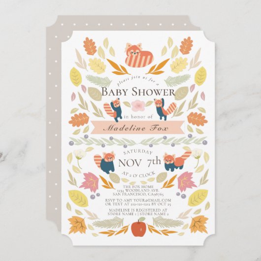 Red Panda Autumn Foliage Baby shower Kaart (Voorkant / Achterkant)