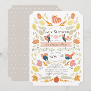 Red Panda Autumn Foliage Baby shower Kaart