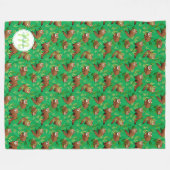 Red Panda & Bamboe Leaves Patroon & Monogram Fleece Deken (Voorkant (Horizontaal))