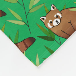 Red Panda & Bamboe Leaves Patroon & Monogram Fleece Deken