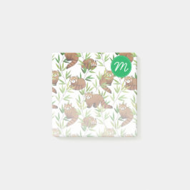Red Panda & Bamboe Leaves Patroon & Monogram Post-it® Notes