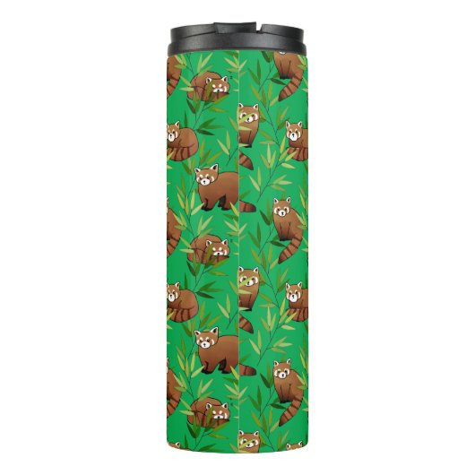 Red Panda & Bamboe Leaves Patroon & Monogram Thermosbeker (Achterkant)