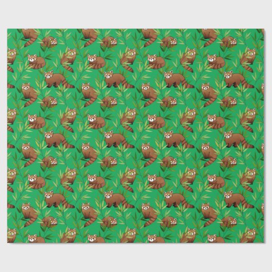Red Panda & Bamboe Leaves Pattern Cadeaupapier (Vlak)