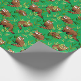 Red Panda & Bamboe Leaves Pattern Cadeaupapier