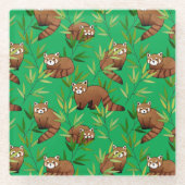 Red Panda & Bamboe Leaves Pattern Glazen Onderzetter (Voorkant)