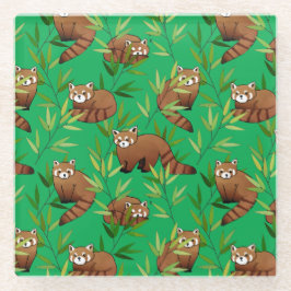 Red Panda & Bamboe Leaves Pattern Glazen Onderzetter