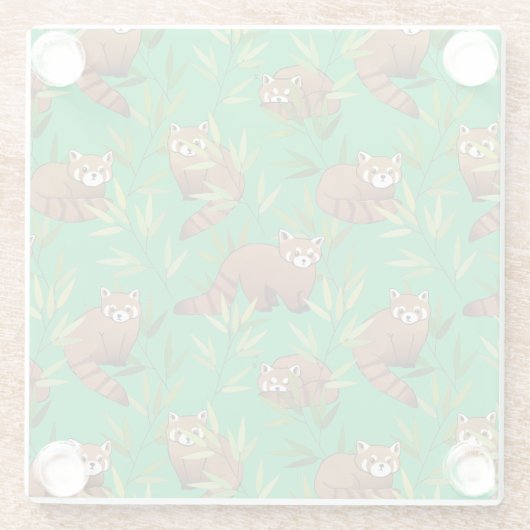 Red Panda & Bamboe Leaves Pattern Glazen Onderzetter (Achterkant)