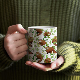 Red Panda & Bamboe Leaves Pattern Koffiemok