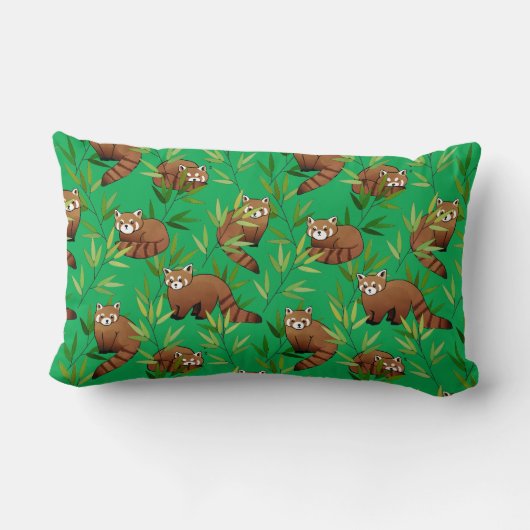 Red Panda & Bamboe Leaves Pattern Kussen (Achterkant)
