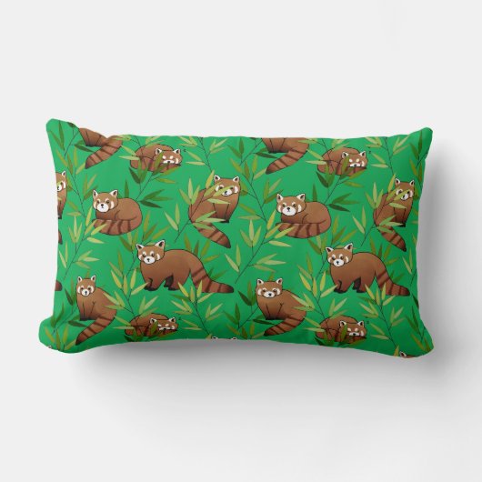 Red Panda & Bamboe Leaves Pattern Kussen (Voorkant)
