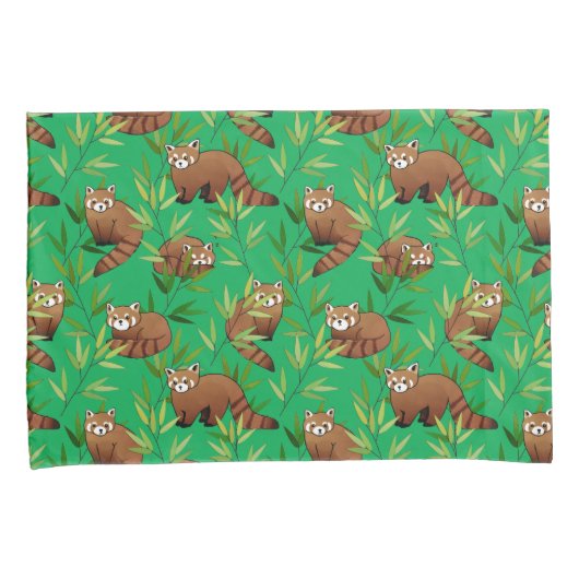 Red Panda & Bamboe Leaves Pattern Kussensloop (Voorkant-Rechts)