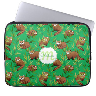 Red Panda & Bamboe Leaves Pattern Laptop Sleeve