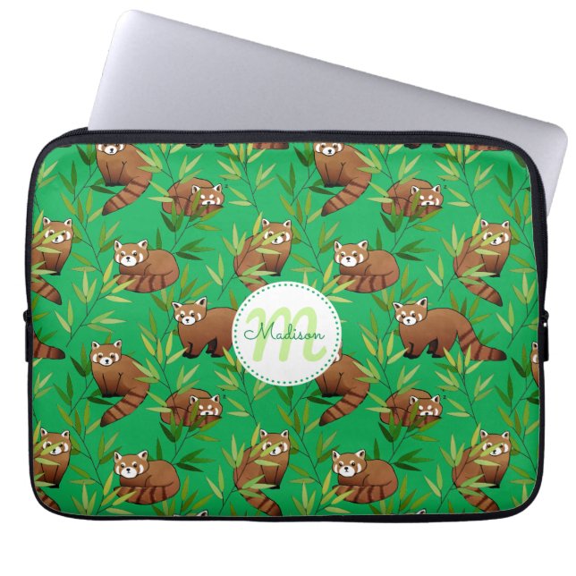 Red Panda & Bamboe Leaves Pattern Laptop Sleeve (Voorkant)