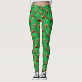 Red Panda & Bamboe Leaves Pattern Leggings